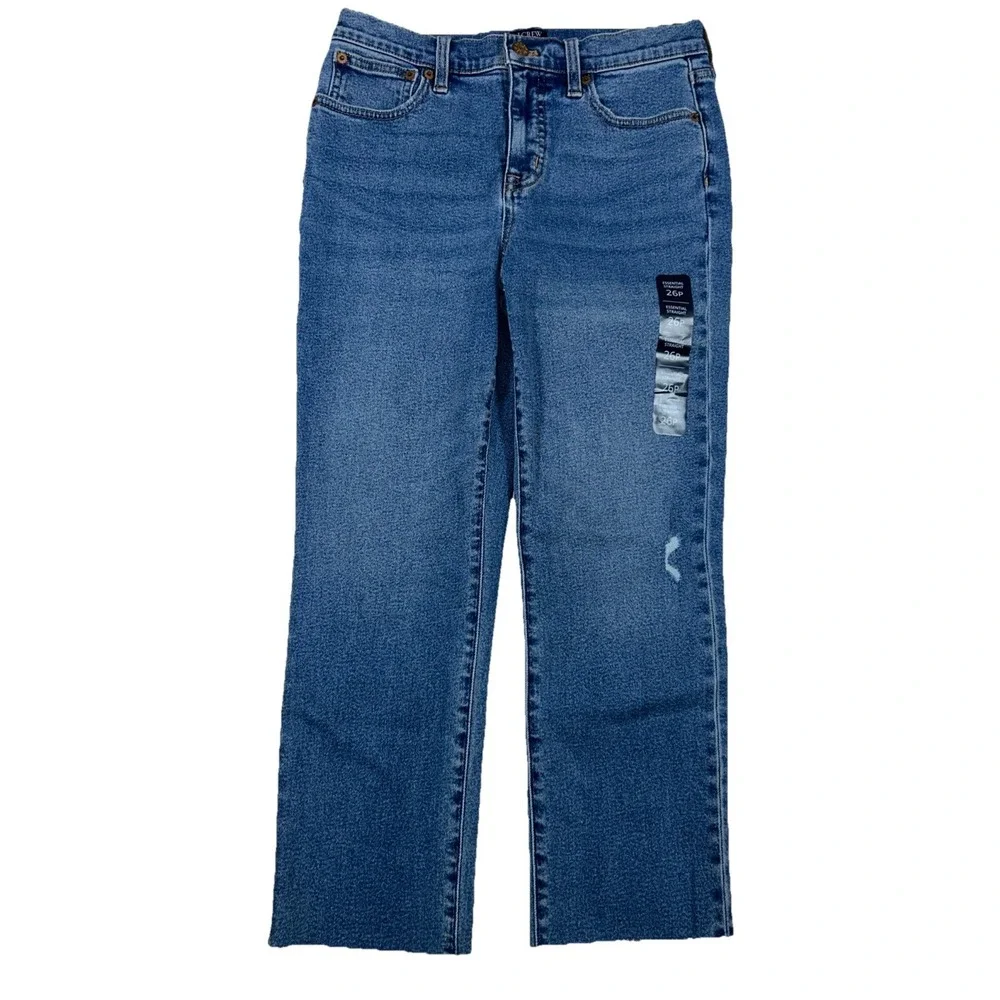 NWT J Crew Essential Straight All Day Stretch Women 26P Frayed Raw Hem Jean $118
